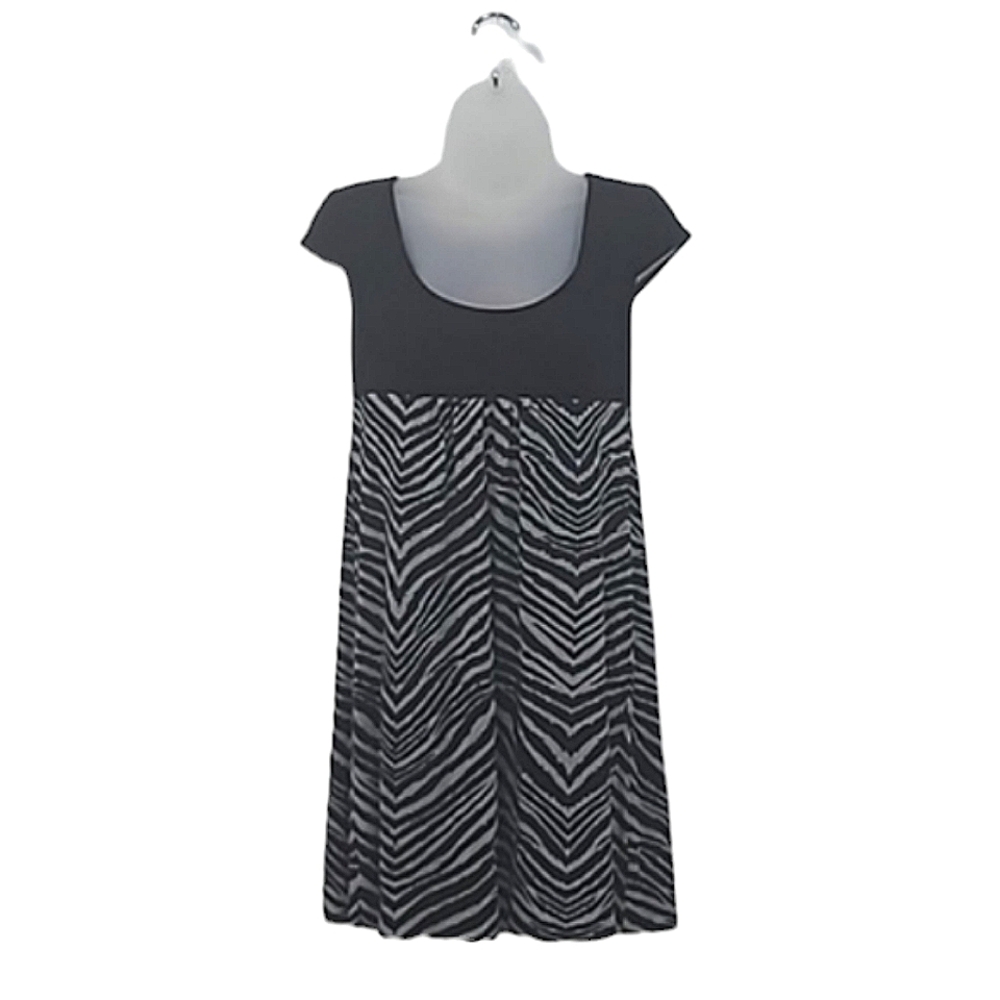 Trina Turk Mini A-line Dress Zebra Print Scoop Neck Short Sleeve Babydoll NWT 4